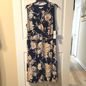 Studio One Navy and Taupe Sleeveless dress